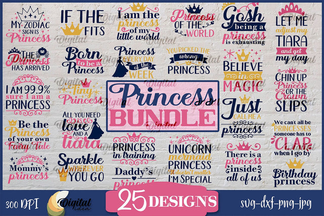 Princess SVG Bundle. Princess Girl SVG. T-Shirt Design SVG SVG Evgenyia Guschina 