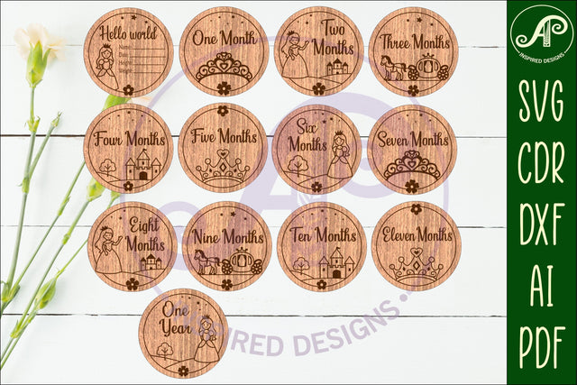 Princess themed Baby monthly milestone discs SVG SVG APInspireddesigns 