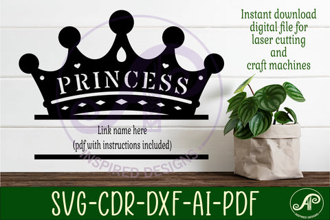 Princess word crown personalized name sign laser cut SVG APInspireddesigns 
