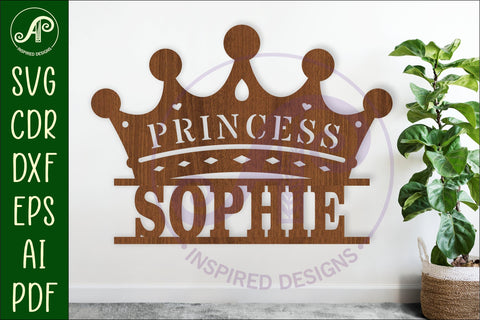 Princess word crown personalized name sign laser cut SVG APInspireddesigns 