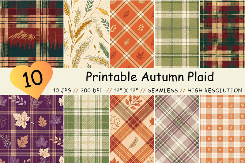 Printable Autumn Plaid Digital Patterns, Digital Paper Digital Pattern FloridPrintables 