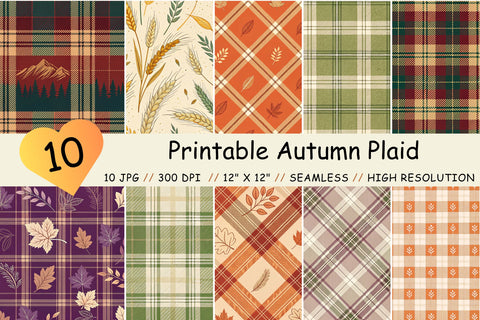 Printable Autumn Plaid Digital Patterns, Digital Paper Digital Pattern FloridPrintables 