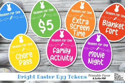 Printable Bright Easter Egg Coupon Digital Paper Cards | Basket Filler Token Digital Pattern Fine Purple Elephant Creations 