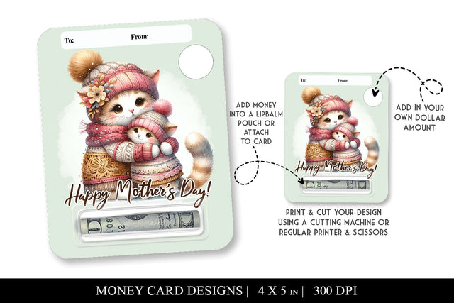 Printable Cat & Baby Mother's Day Money Holder Card Sublimation BijouBay 