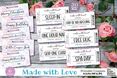 Printable Checkered Mother's Day Digital Coupon Book Cards Digital Pattern Fine Purple Elephant Creations 