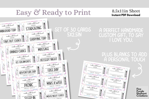 Printable Checkered Mother's Day Digital Coupon Book Cards Digital Pattern Fine Purple Elephant Creations 