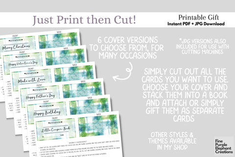 Printable Checkered Plaid Father's Day Digital Coupon Book Cards Digital Pattern Fine Purple Elephant Creations 