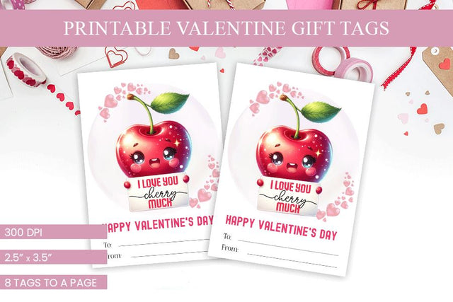 Printable Cherry Valentine's Day Gift Tags - Heartfelt & High-Resolution Sublimation BijouBay 