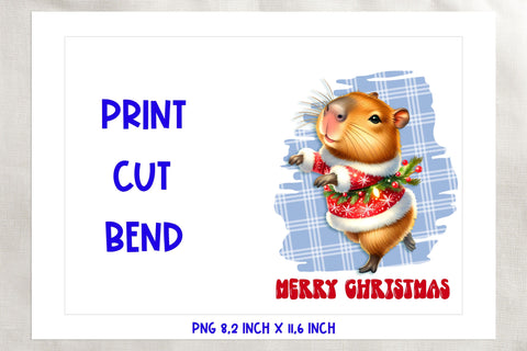 Printable Christmas card template, cute cartoon capybara PNG Sublimation Angelina Semenova 