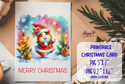 Printable Christmas card template, cute cartoon hamster PNG Sublimation Angelina Semenova 