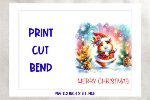 Printable Christmas card template, cute cartoon hamster PNG Sublimation Angelina Semenova 
