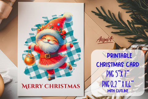 Printable Christmas card template, cute gnome cartoon PNG Sublimation Angelina Semenova 