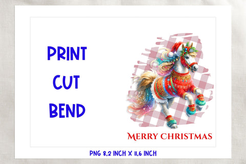 Printable Christmas card template, cute horse PNG Sublimation Angelina Semenova 