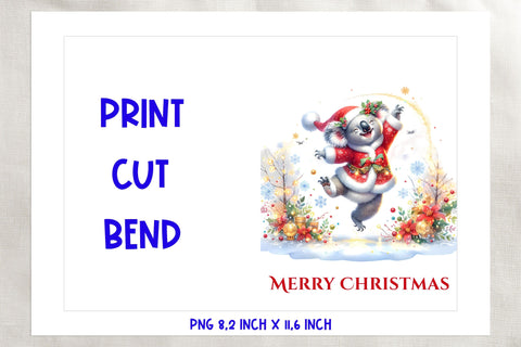 Printable Christmas card template, cute koala bear cartoon Sublimation Angelina Semenova 