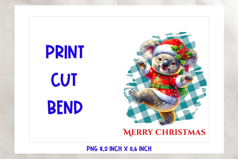 Printable Christmas card template, cute koala cartoon PNG Sublimation Angelina Semenova 