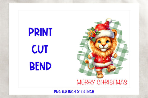 Printable Christmas card template, cute lion cartoon PNG Sublimation Angelina Semenova 