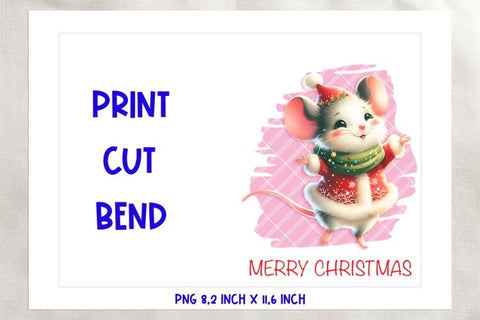 Printable Christmas card template, cute mouse cartoon PNG Sublimation Angelina Semenova 