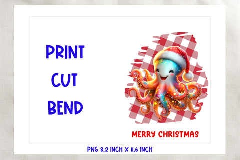 Printable Christmas card template, cute octopus cartoon PNG Sublimation Angelina Semenova 