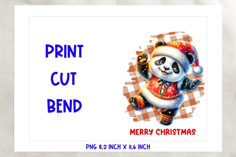 Printable Christmas card template, cute panda cartoon PNG Sublimation Angelina Semenova 