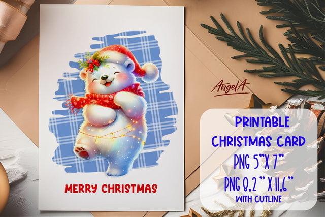 Printable Christmas card template, cute polar bear cartoon Sublimation Angelina Semenova 