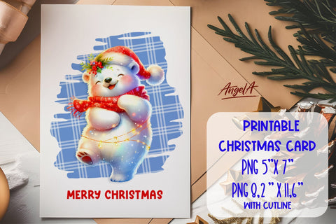 Printable Christmas card template, cute polar bear cartoon Sublimation Angelina Semenova 