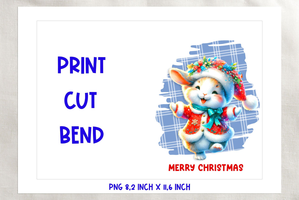 Printable Christmas card template, cute rabbit cartoon PNG - So Fontsy