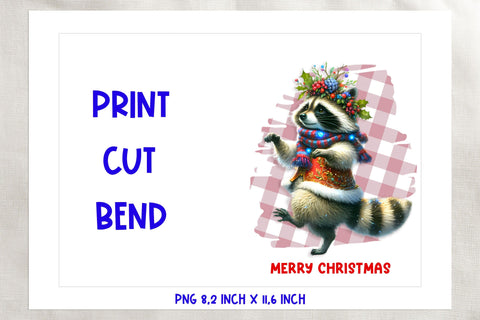 Printable Christmas card template, cute raccoon cartoon PNG Sublimation Angelina Semenova 