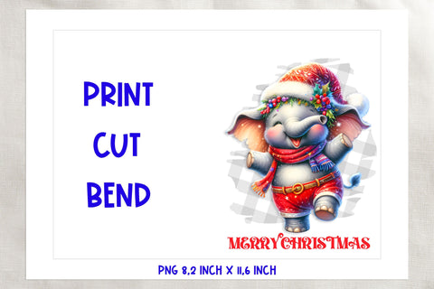 Printable Christmas card template, dancing cute elephant Sublimation Angelina Semenova 