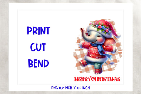 Printable Christmas card template, dancing cute elephant Sublimation Angelina Semenova 