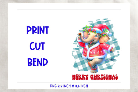 Printable Christmas card template, dancing cute elephant Sublimation Angelina Semenova 
