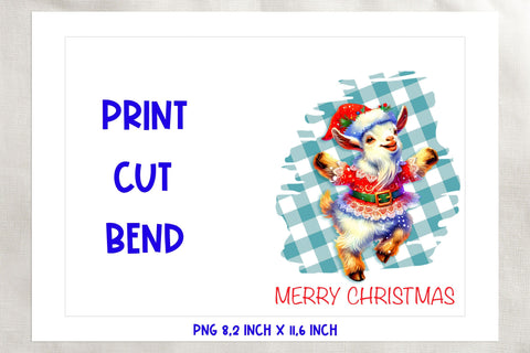 Printable Christmas card template, dancing cute goat PNG Sublimation Angelina Semenova 