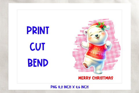 Printable Christmas card template, dancing cute polar bear Sublimation Angelina Semenova 