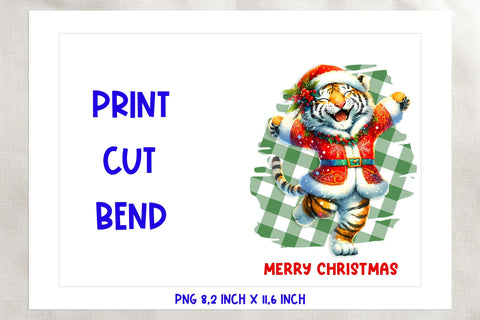 Printable Christmas card template, dancing cute tiger PNG Sublimation Angelina Semenova 