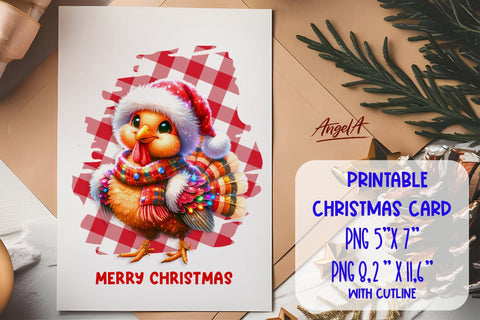 Printable Christmas card template, dancing cute turkey PNG Sublimation Angelina Semenova 