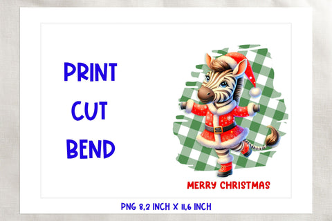 Printable Christmas card template, dancing cute zebra PNG Sublimation Angelina Semenova 