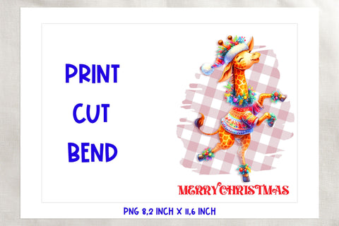 Printable Christmas card template, dancing funny giraffe PNG Sublimation Angelina Semenova 
