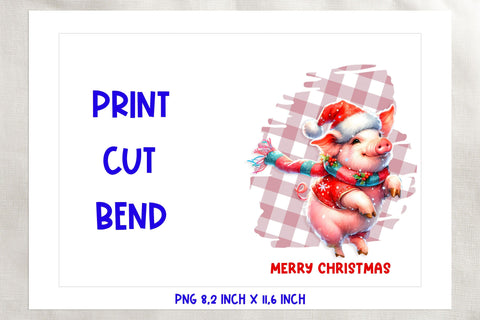 Printable Christmas card template, dancing funny pig cartoon Sublimation Angelina Semenova 