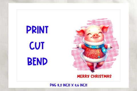 Printable Christmas card template, dancing funny pig PNG Sublimation Angelina Semenova 