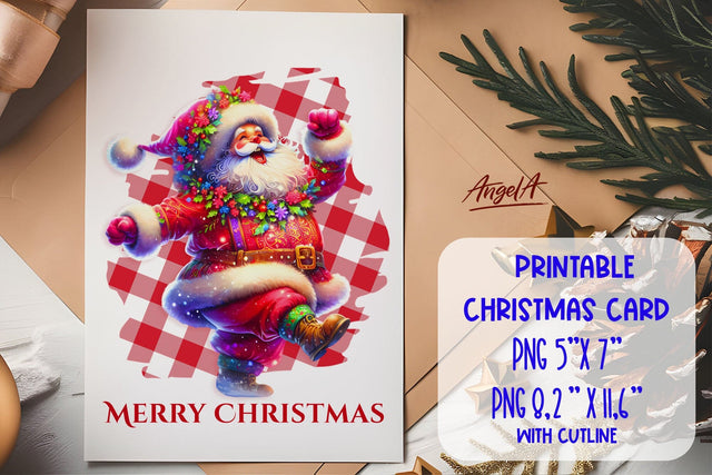 Printable Christmas card template, dancing funny Santa Claus Sublimation Angelina Semenova 