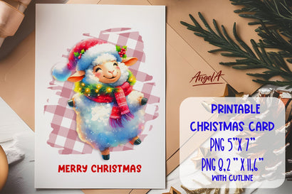 Printable Christmas card template, dancing funny sheep PNG Sublimation Angelina Semenova 