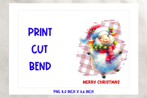 Printable Christmas card template, dancing funny sheep PNG Sublimation Angelina Semenova 