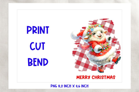 Printable Christmas card template, dancing funny sheep PNG Sublimation Angelina Semenova 