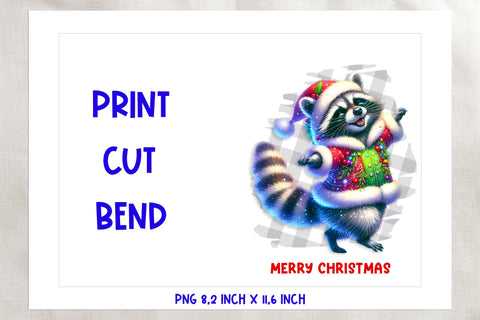 Printable Christmas card template, funny raccoon cartoon PNG Sublimation Angelina Semenova 