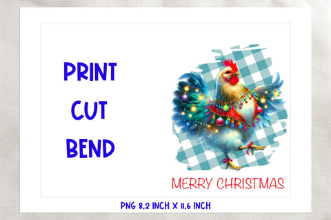 Printable Christmas card template, funny rooster cartoon PNG Sublimation Angelina Semenova 