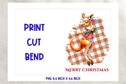 Printable Christmas card template, kangaroo cartoon PNG Sublimation Angelina Semenova 