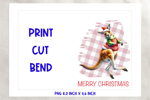 Printable Christmas card template, kangaroo cartoon PNG Sublimation Angelina Semenova 