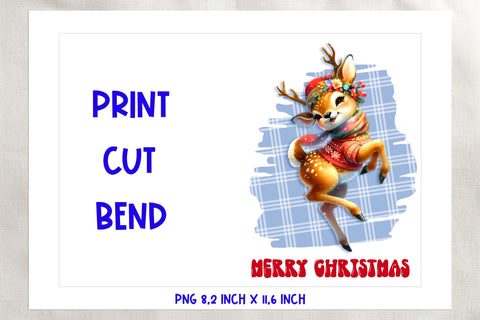 Printable Christmas card templates, dancing cute baby deer Sublimation Angelina Semenova 