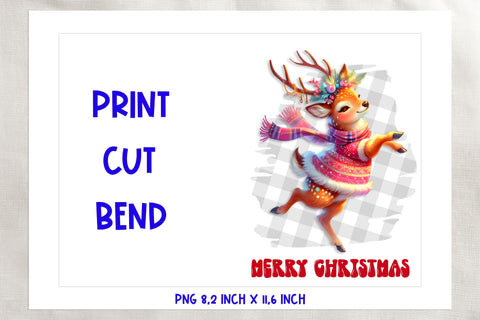 Printable Christmas card templates, dancing cute deer Sublimation Angelina Semenova 
