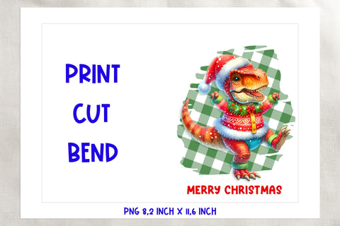Printable Christmas card templates, dancing cute dinosaur Sublimation Angelina Semenova 