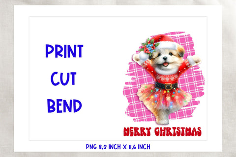 Printable Christmas card templates, dancing cute dog PNG Sublimation Angelina Semenova 
